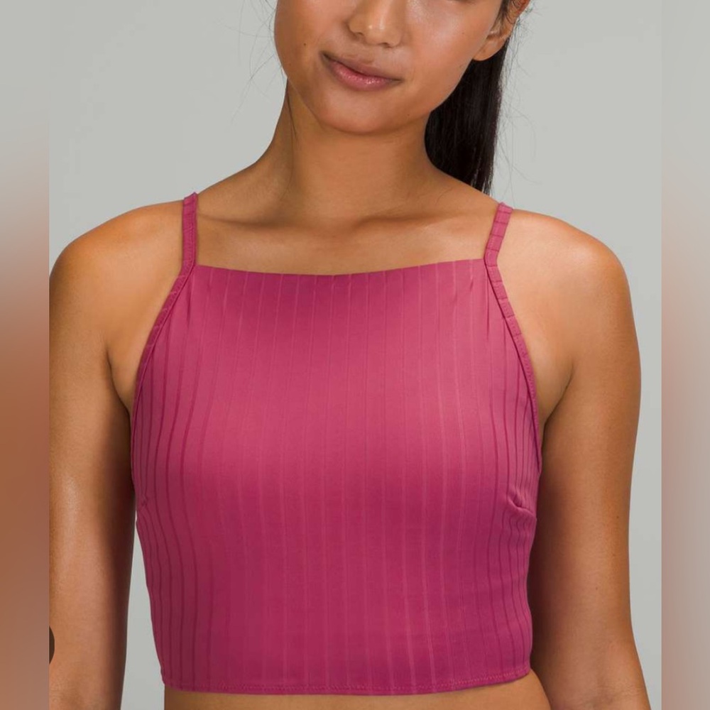 Lululemon Ribbed High Neck Long Line Top pink lychee size 10